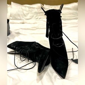Saint Laurent  Kiki 100 Lace Up Fringe Boots Black